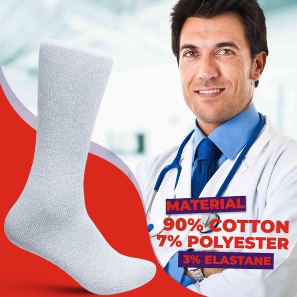 Diabetic Socks, Non-Binding Circulatory Cushion Cotton Crew Diabetic Socks White - Picture 7 of 8